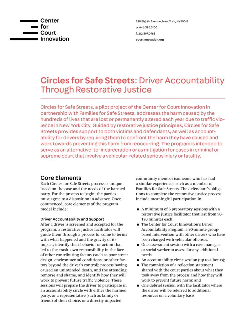 Circles for Safe Streets: Driver Accountability Through Restorative Justice Flyer 1 of 2
